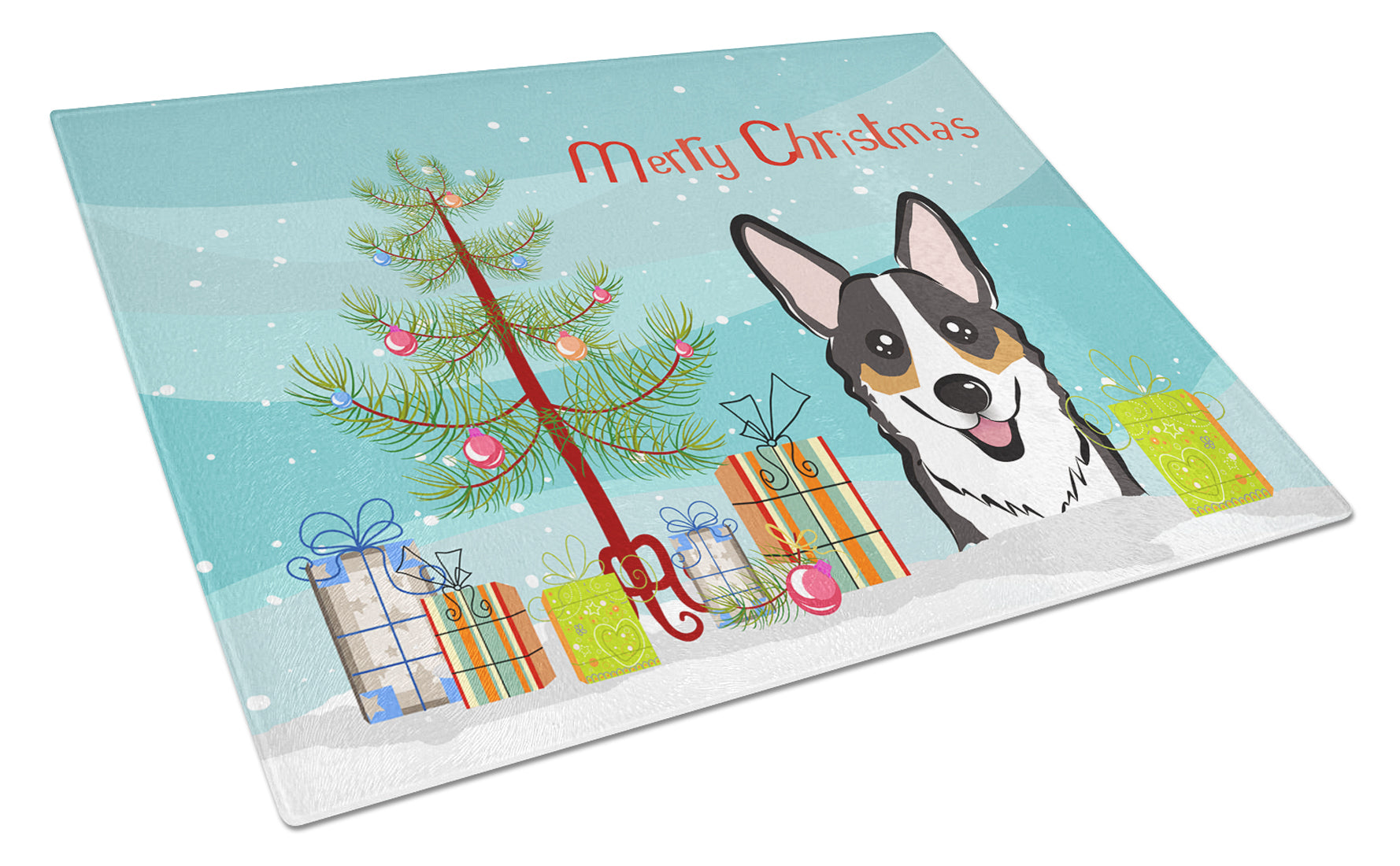 Christmas Tree and Tricolor Corgi Cutting Board Tempered Glass Kitchen Cutting Surface, Heat Resistant Chopping, Non-Slip Feet, Food Prep & Serving