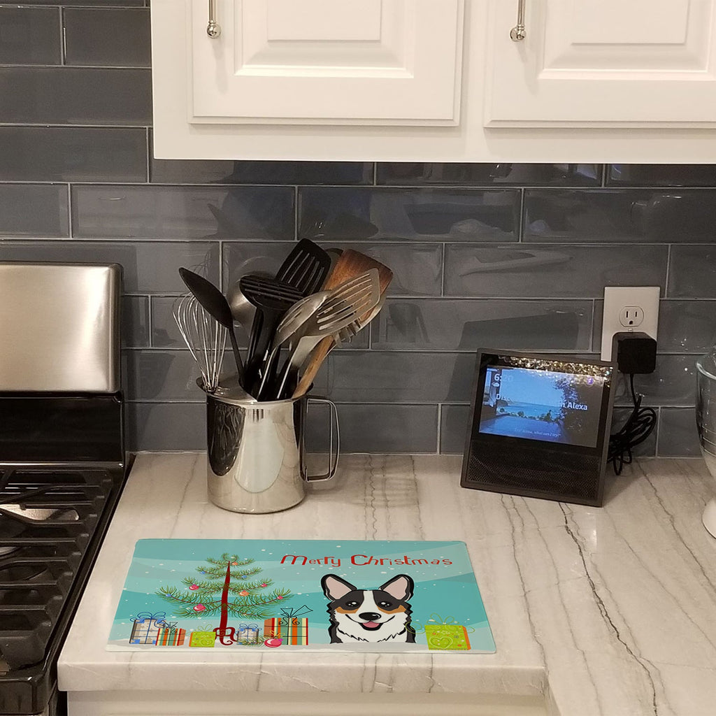 Christmas Tree and Tricolor Corgi Cutting Board Tempered Glass Kitchen Cutting Surface, Heat Resistant Chopping, Non-Slip Feet, Food Prep & Serving