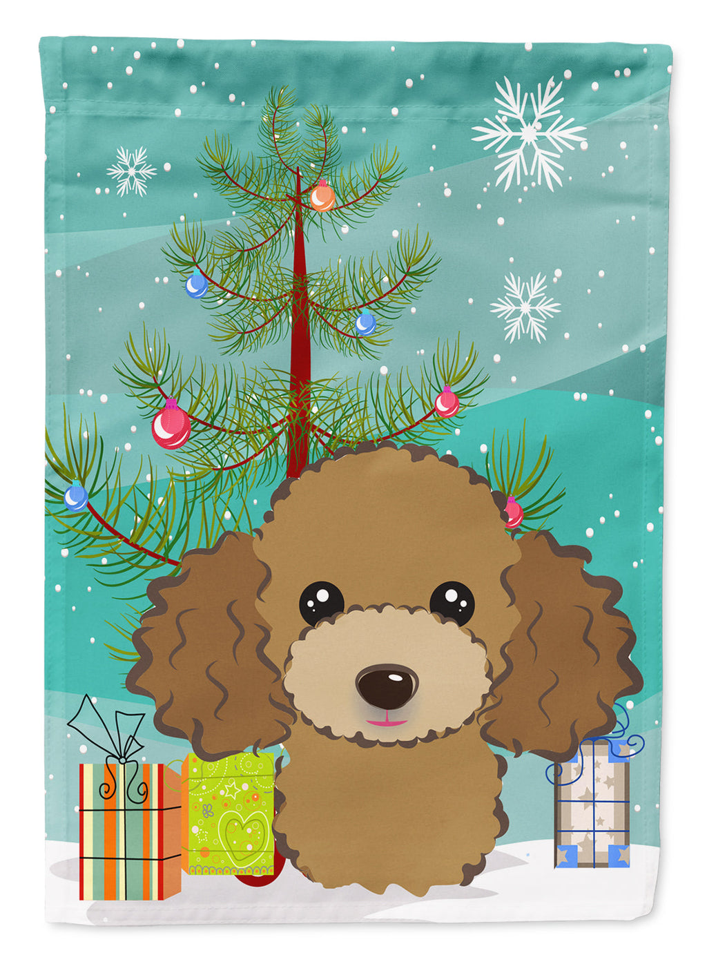Christmas Tree and Chocolate Brown Poodle House Flag 28x40 Porch Sleeve Pole Decorative Outside Yard Banner Artwork Wall Hanging, Polyester
