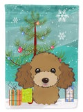Christmas Tree and Chocolate Brown Poodle House Flag 28x40 Porch Sleeve Pole Decorative Outside Yard Banner Artwork Wall Hanging, Polyester