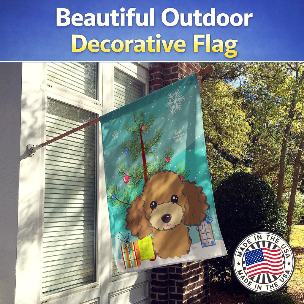 Christmas Tree and Chocolate Brown Poodle House Flag 28x40 Porch Sleeve Pole Decorative Outside Yard Banner Artwork Wall Hanging, Polyester
