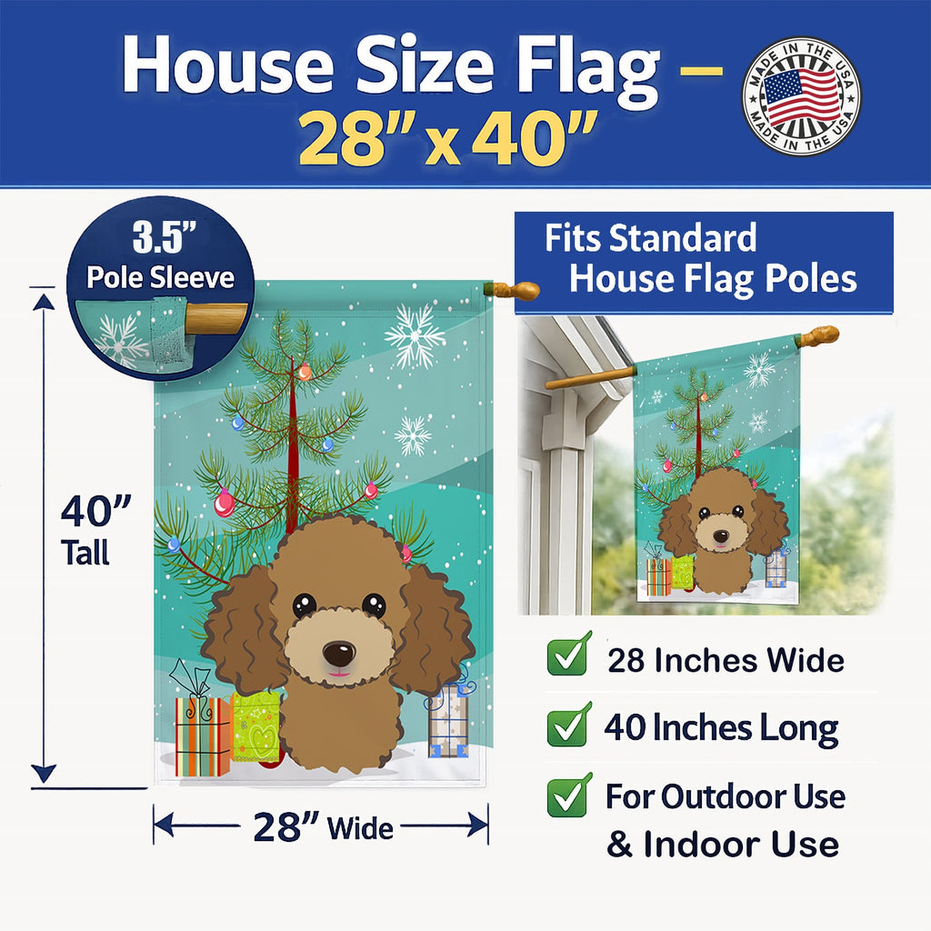 Christmas Tree and Chocolate Brown Poodle House Flag 28x40 Porch Sleeve Pole Decorative Outside Yard Banner Artwork Wall Hanging, Polyester