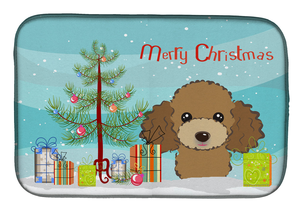 Christmas Tree and Chocolate Brown Poodle Dish Drying Mat Absorbent Dish Drying Mat Pad for Kitchen Counter Dish Drainer Mat for Countertop, 14 x 21", Multicolor