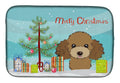 Christmas Tree and Chocolate Brown Poodle Dish Drying Mat Absorbent Dish Drying Mat Pad for Kitchen Counter Dish Drainer Mat for Countertop, 14 x 21", Multicolor