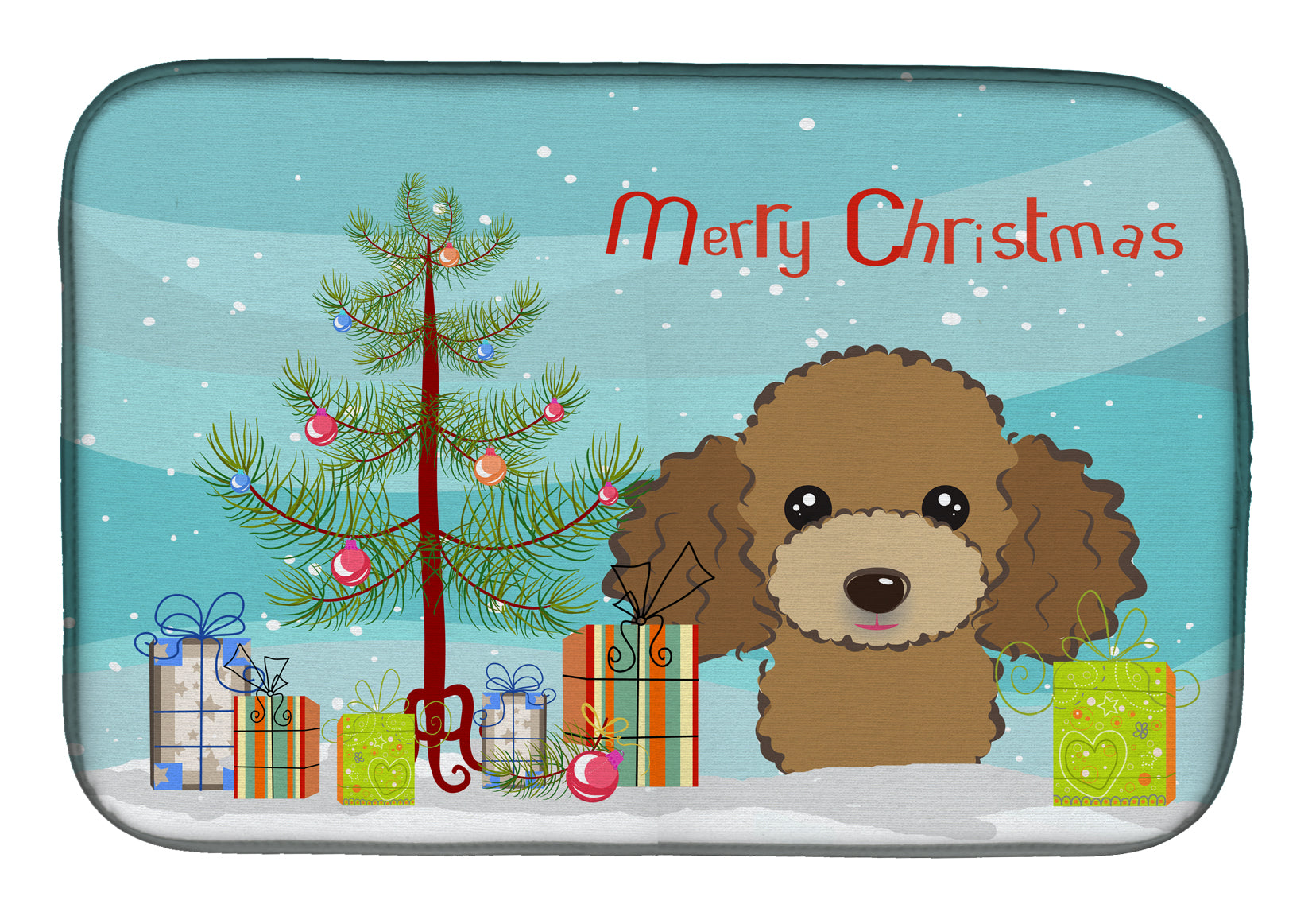 Christmas Tree and Chocolate Brown Poodle Dish Drying Mat Absorbent Dish Drying Mat Pad for Kitchen Counter Dish Drainer Mat for Countertop, 14 x 21", Multicolor