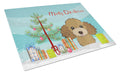 Christmas Tree and Chocolate Brown Poodle Cutting Board Tempered Glass Kitchen Cutting Surface, Heat Resistant Chopping, Non-Slip Feet, Food Prep & Serving