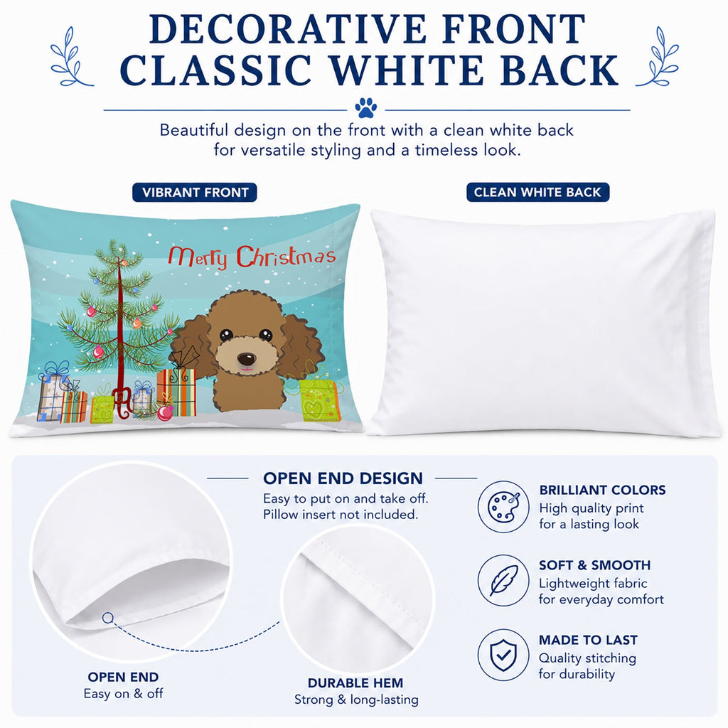 Christmas Tree and Chocolate Brown Poodle Standard Pillowcase Lightweight Super Soft Easy Care Decorative Artwork Pillowcase, Standard