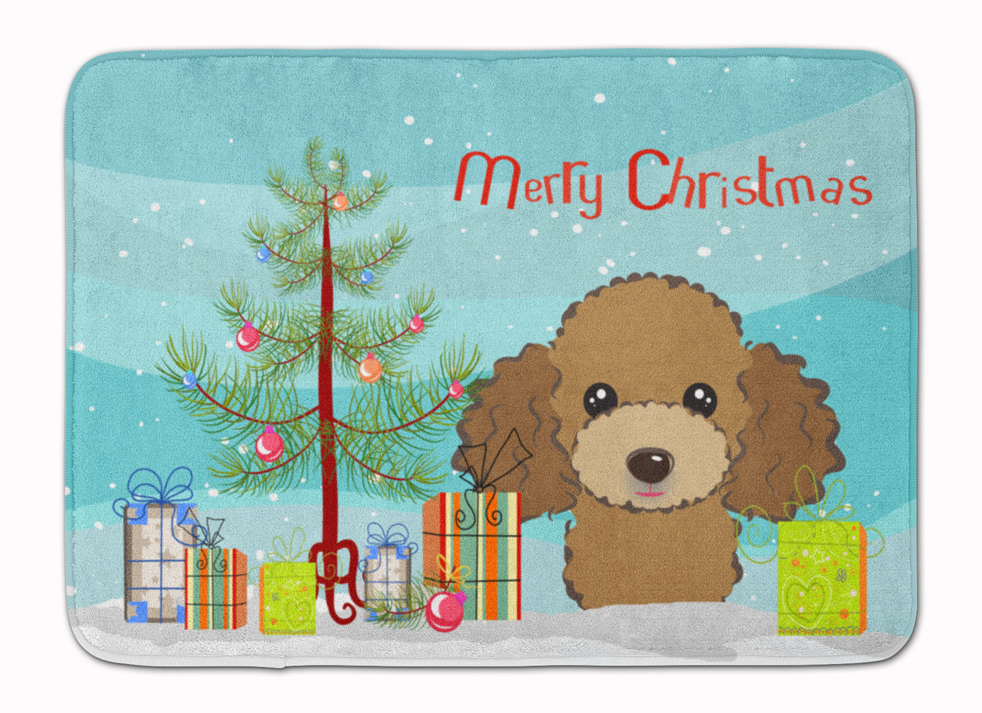 Christmas Tree and Chocolate Brown Poodle Memory Foam Kitchen Mat Machine Washable Anti-Fatigue Cushion Comfort Bath or Kitchen Rug
