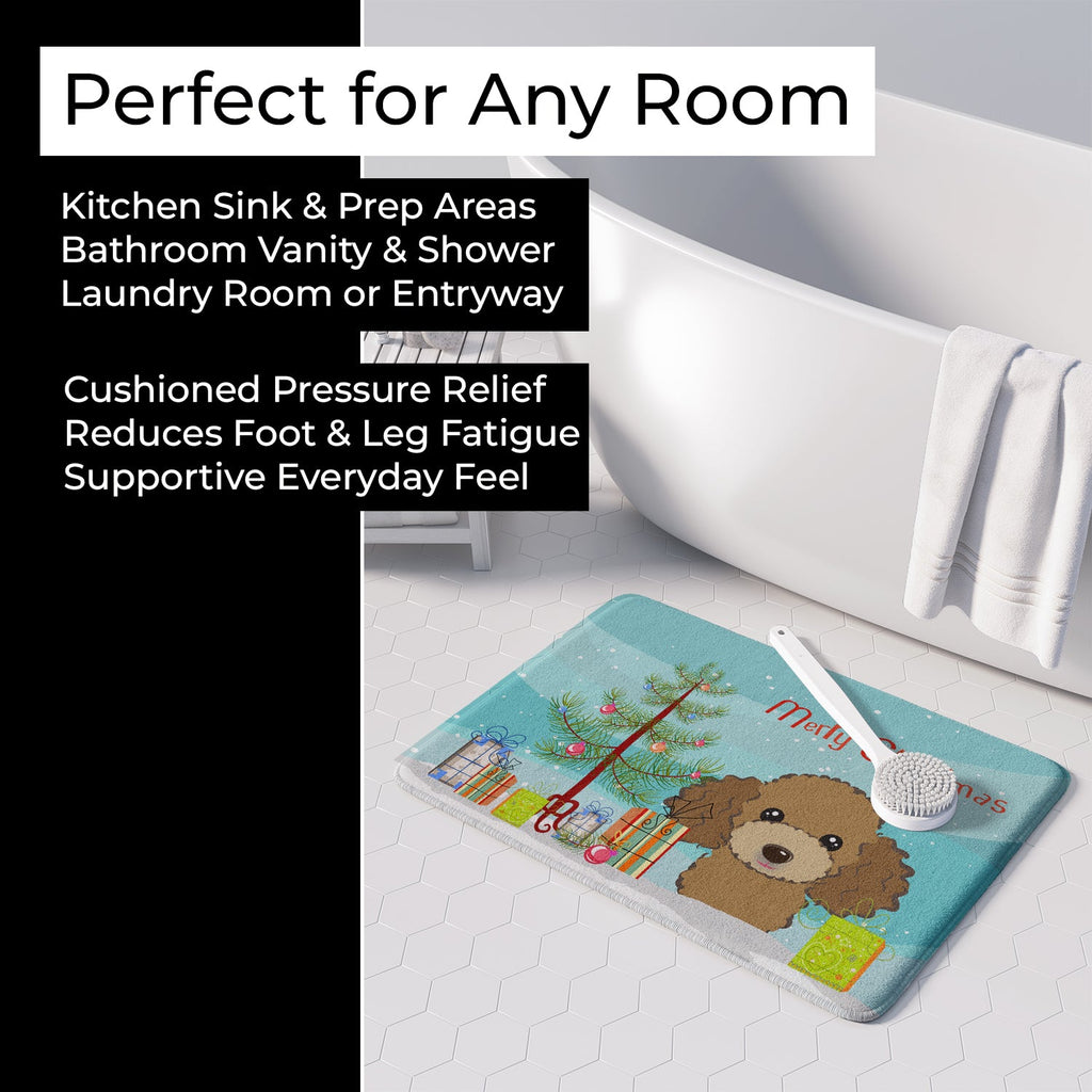 Christmas Tree and Chocolate Brown Poodle Memory Foam Kitchen Mat Machine Washable Anti-Fatigue Cushion Comfort Bath or Kitchen Rug