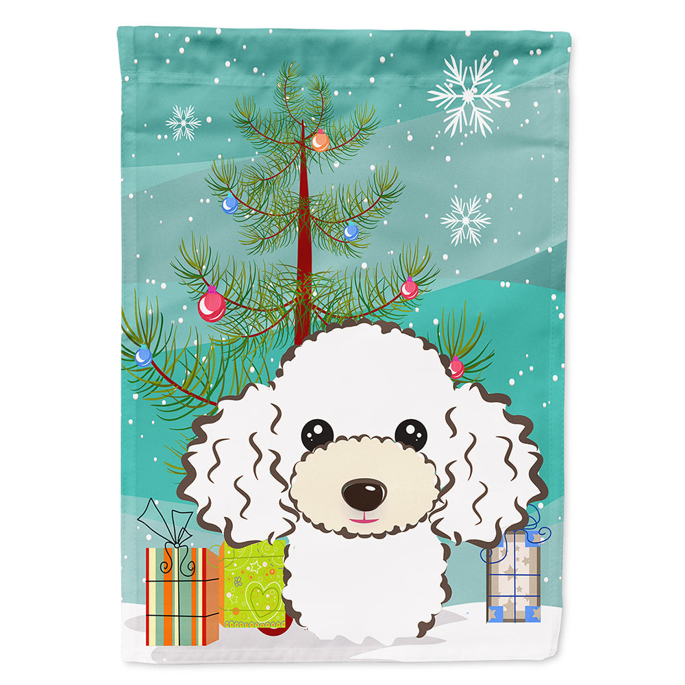 Christmas Tree and White Poodle House Flag 28x40 Porch Sleeve Pole Decorative Outside Yard Banner Artwork Wall Hanging, Polyester