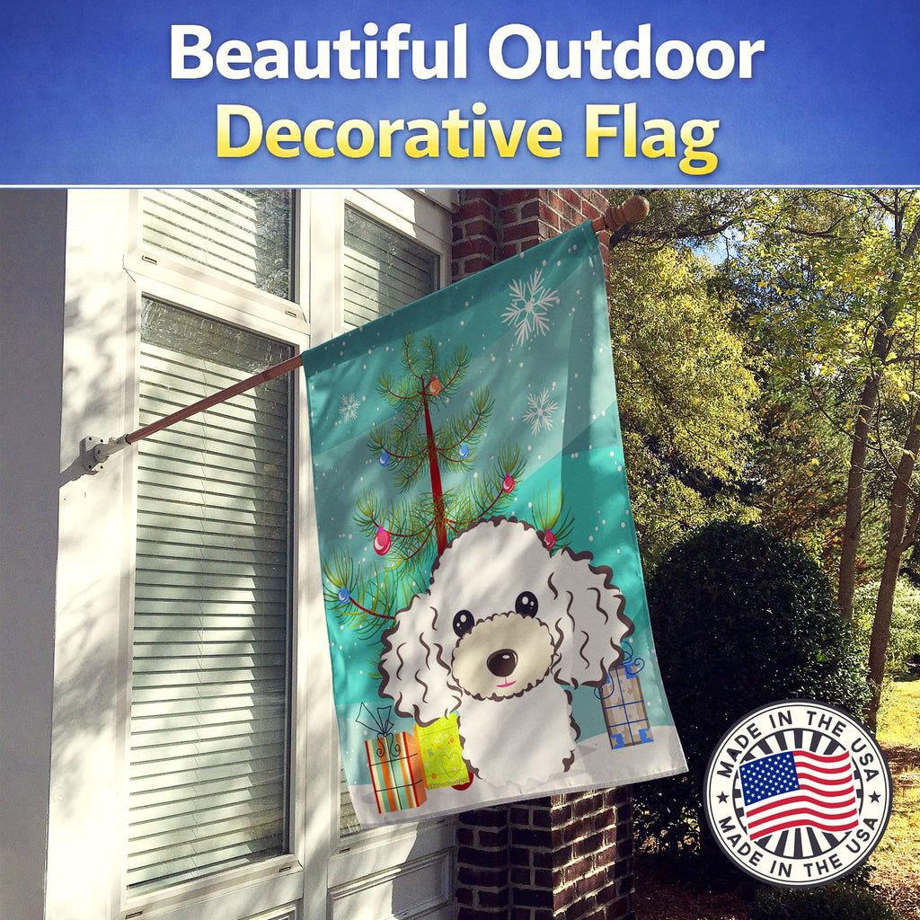 Christmas Tree and White Poodle House Flag 28x40 Porch Sleeve Pole Decorative Outside Yard Banner Artwork Wall Hanging, Polyester