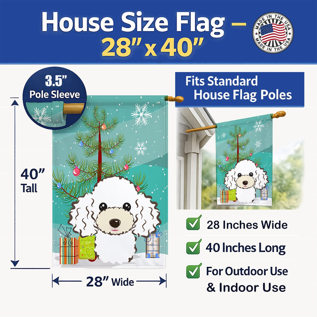 Christmas Tree and White Poodle House Flag 28x40 Porch Sleeve Pole Decorative Outside Yard Banner Artwork Wall Hanging, Polyester