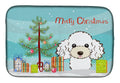 Christmas Tree and White Poodle Dish Drying Mat Absorbent Dish Drying Mat Pad for Kitchen Counter Dish Drainer Mat for Countertop, 14 x 21", Multicolor