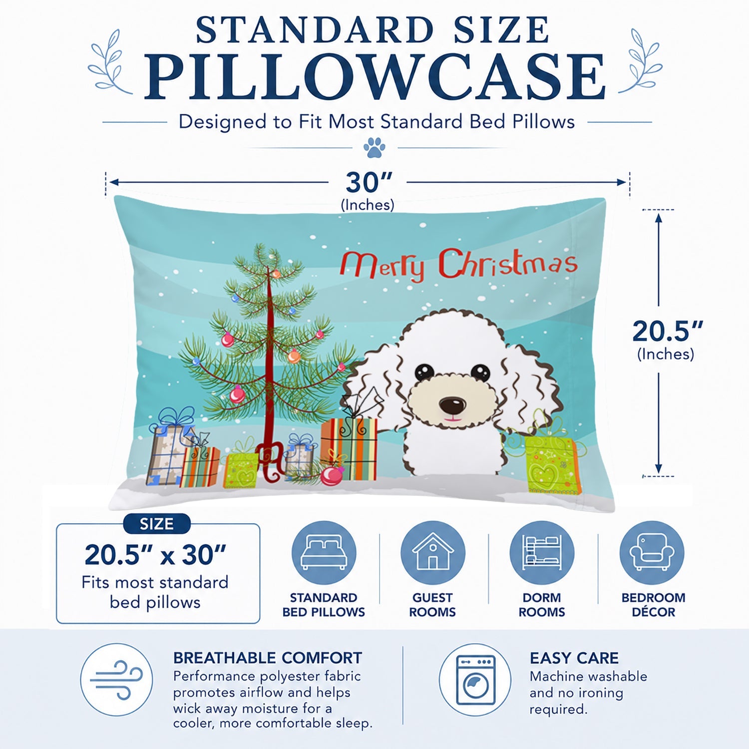Christmas Tree and White Poodle Standard Pillowcase Lightweight Super Soft Easy Care Decorative Artwork Pillowcase, Standard