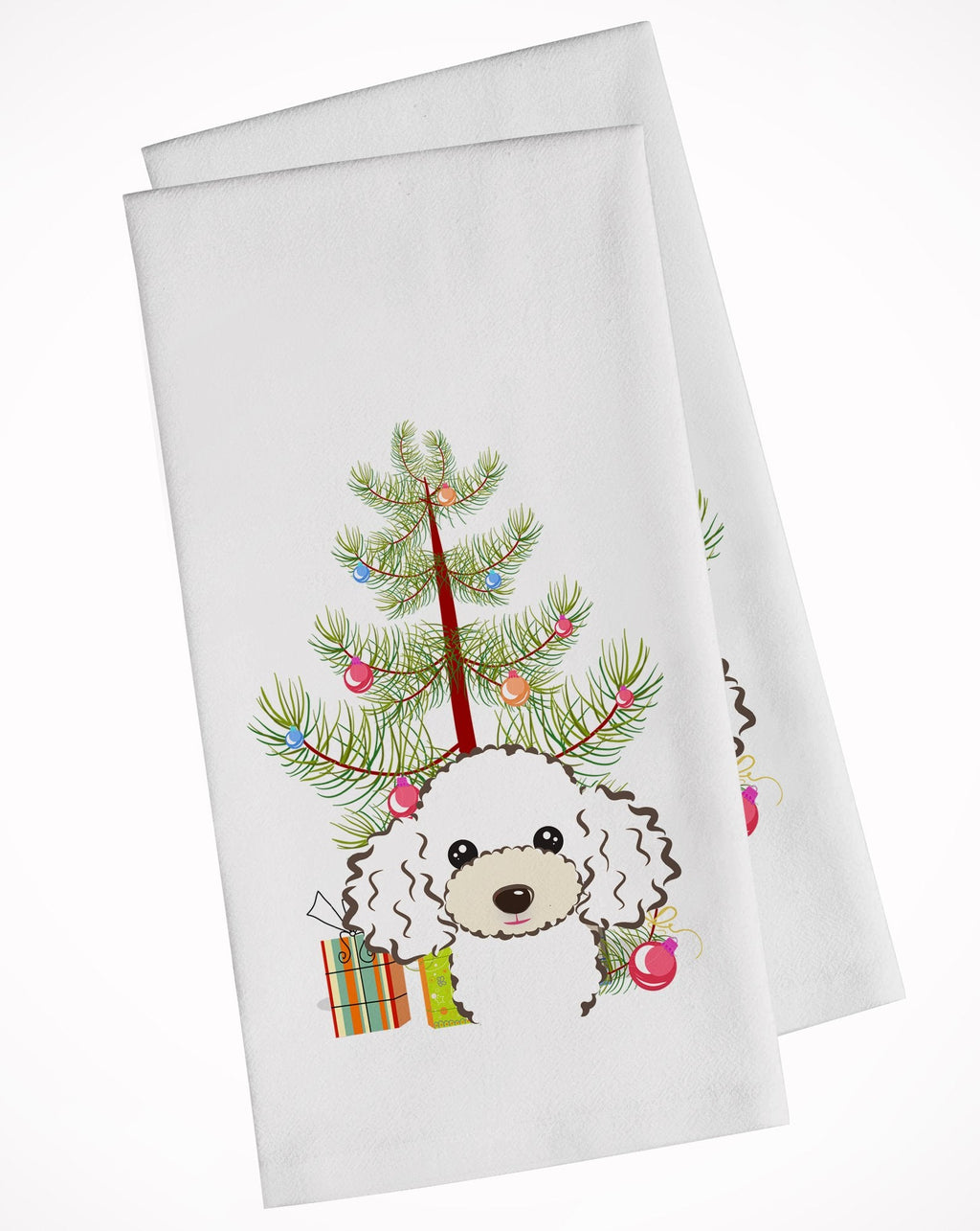 Christmas Tree and White Poodle Kitchen Towel Set of 2 White Dish Towels Decorative Bathroom Hand towel for Hand, Face, Hair, Yoga, Tea, Dishcloth, 19 X 28", White
