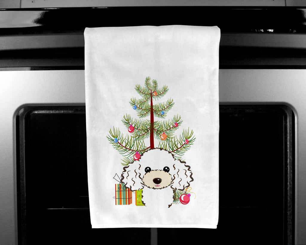 Christmas Tree and White Poodle Kitchen Towel Set of 2 White Dish Towels Decorative Bathroom Hand towel for Hand, Face, Hair, Yoga, Tea, Dishcloth, 19 X 28", White