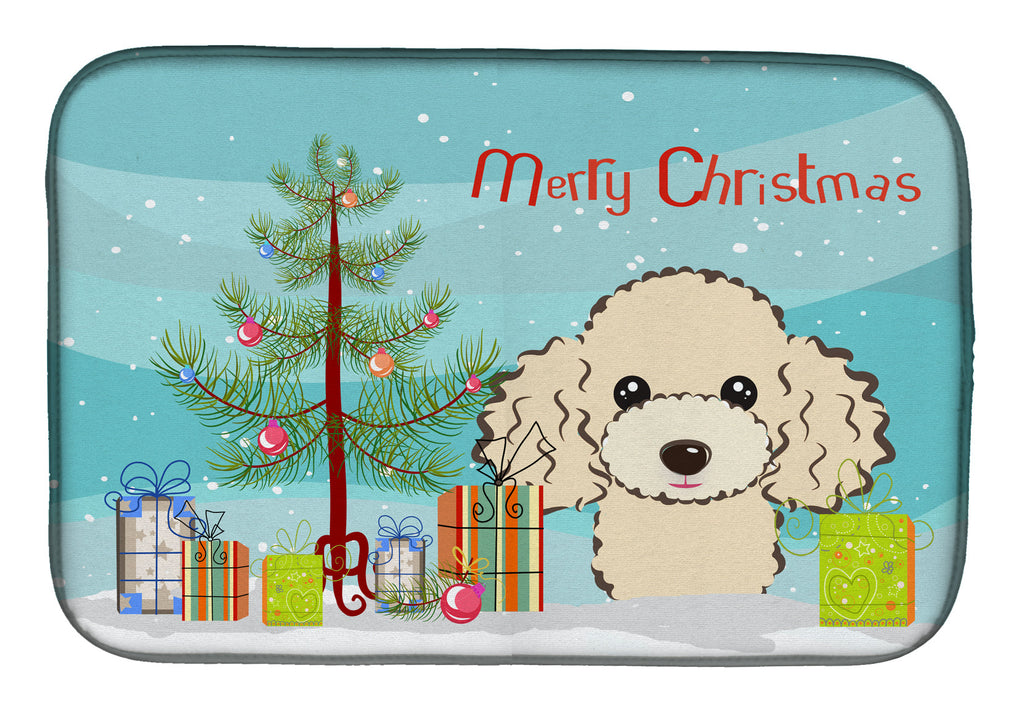 Christmas Tree and Buff Poodle Dish Drying Mat Absorbent Dish Drying Mat Pad for Kitchen Counter Dish Drainer Mat for Countertop, 14 x 21", Multicolor