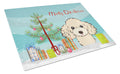 Christmas Tree and Buff Poodle Cutting Board Tempered Glass Kitchen Cutting Surface, Heat Resistant Chopping, Non-Slip Feet, Food Prep & Serving