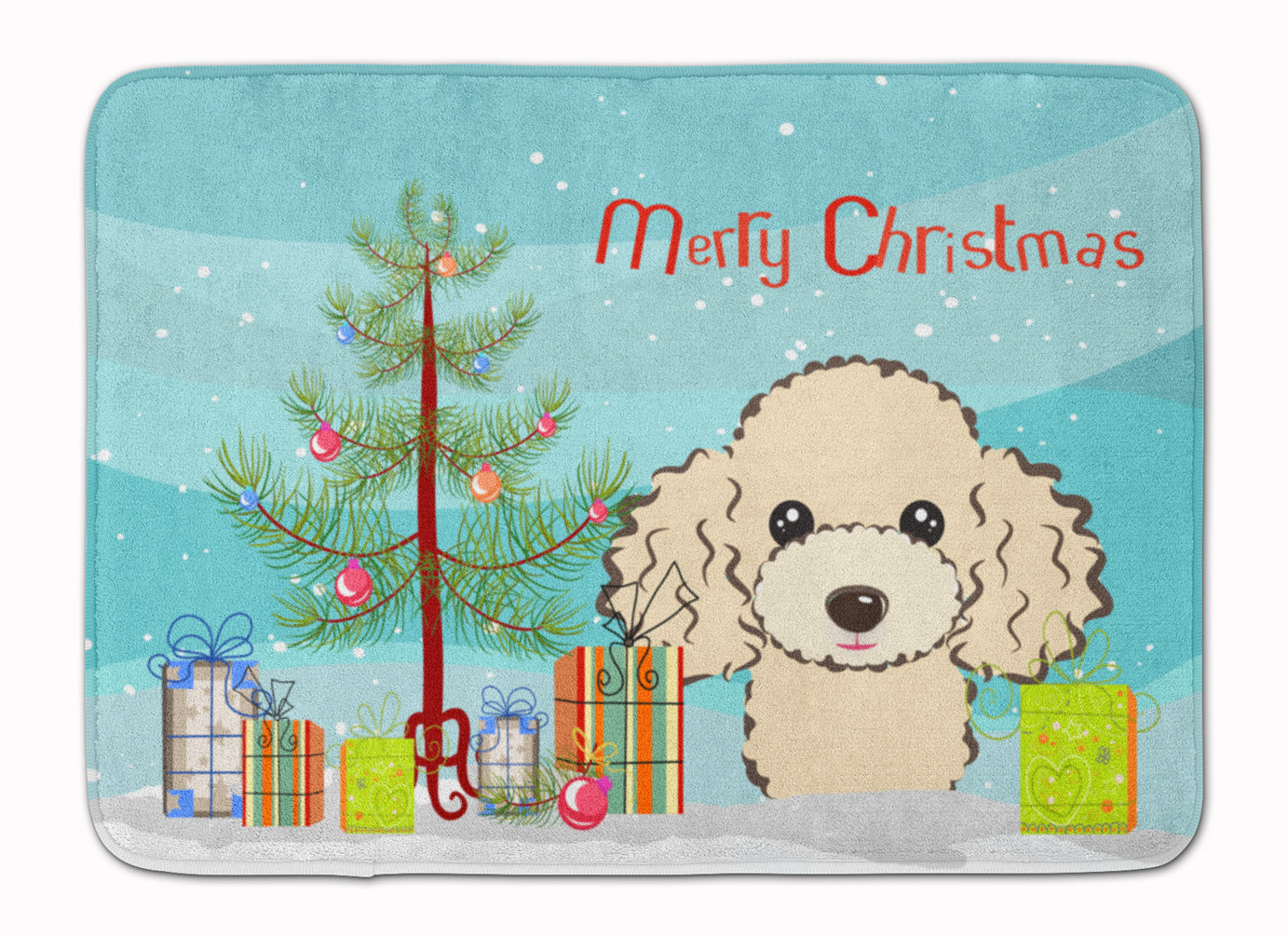 Christmas Tree and Buff Poodle Memory Foam Kitchen Mat Machine Washable Anti-Fatigue Cushion Comfort Bath or Kitchen Rug