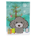 Christmas Tree and Silver Gray Poodle House Flag 28x40 Porch Sleeve Pole Decorative Outside Yard Banner Artwork Wall Hanging, Polyester
