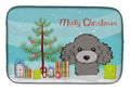 Christmas Tree and Silver Gray Poodle Dish Drying Mat Absorbent Dish Drying Mat Pad for Kitchen Counter Dish Drainer Mat for Countertop, 14 x 21", Multicolor