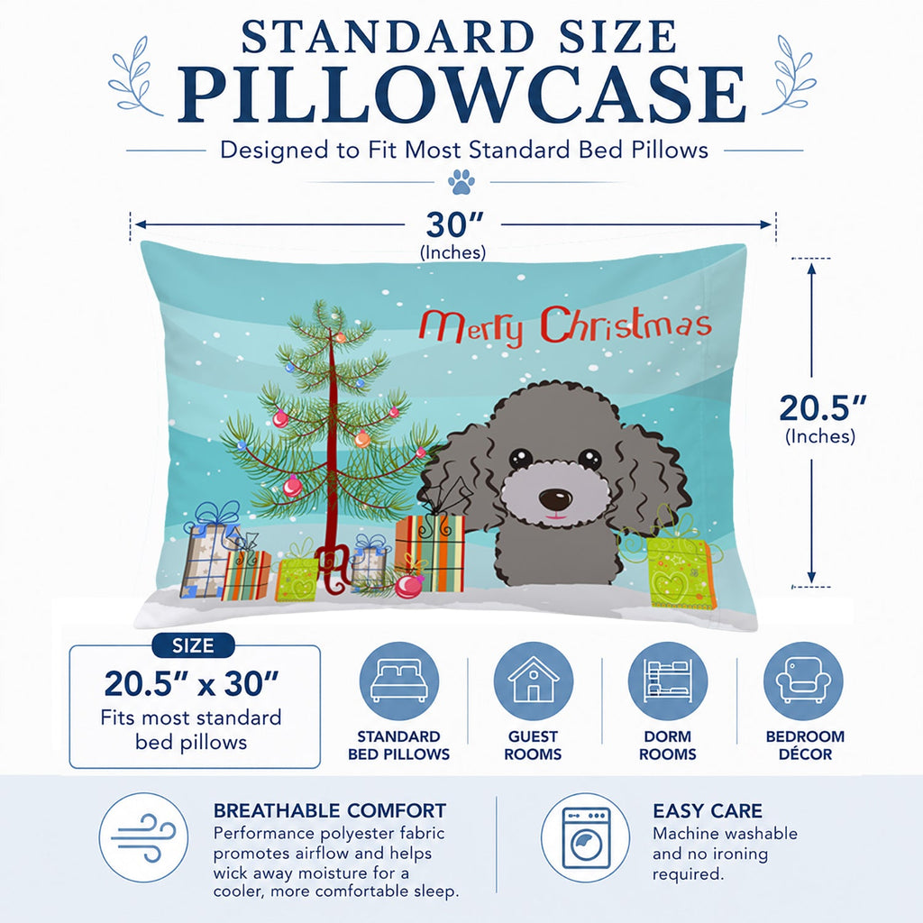 Christmas Tree and Silver Gray Poodle Standard Pillowcase Lightweight Super Soft Easy Care Decorative Artwork Pillowcase, Standard