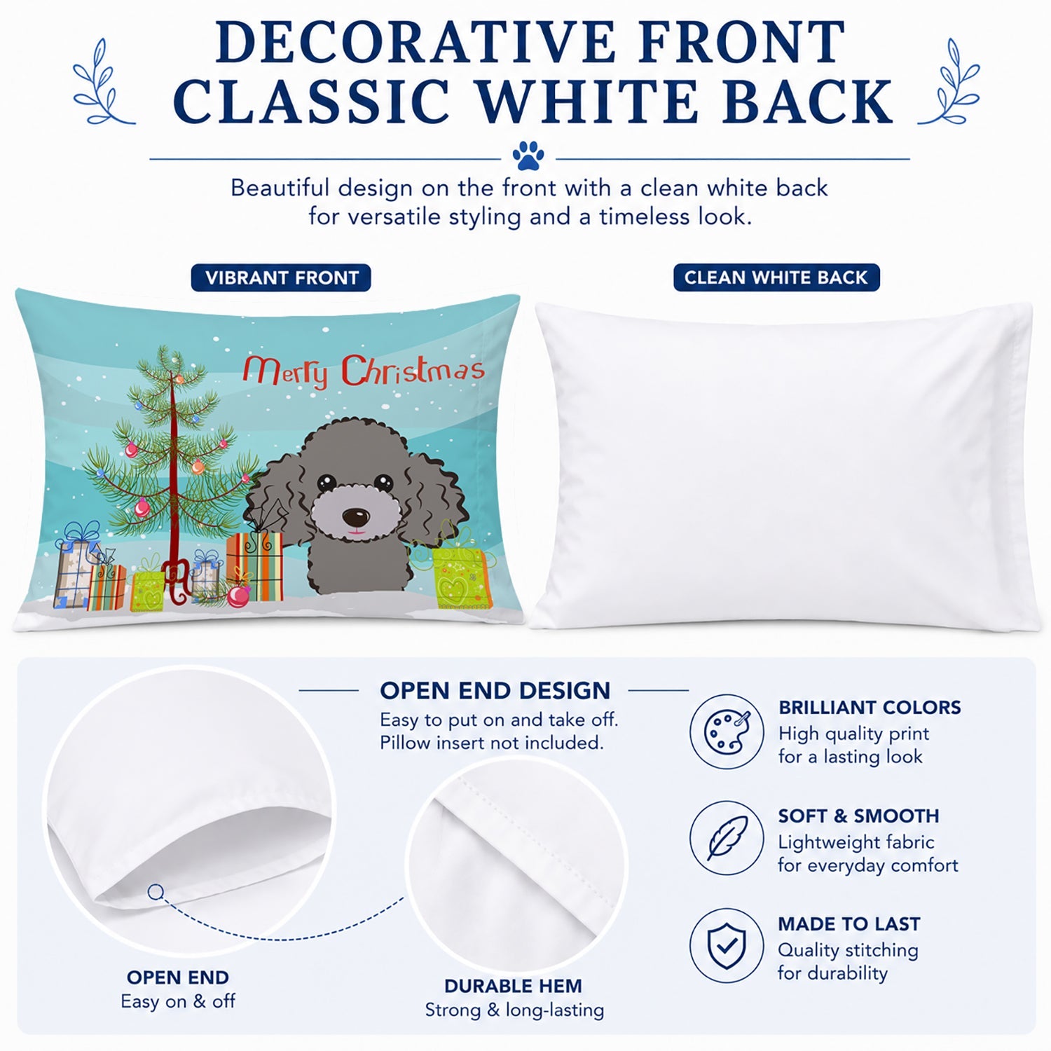 Christmas Tree and Silver Gray Poodle Standard Pillowcase Lightweight Super Soft Easy Care Decorative Artwork Pillowcase, Standard
