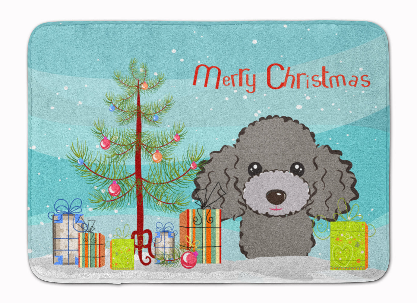 Christmas Tree and Silver Gray Poodle Memory Foam Kitchen Mat Machine Washable Anti-Fatigue Cushion Comfort Bath or Kitchen Rug