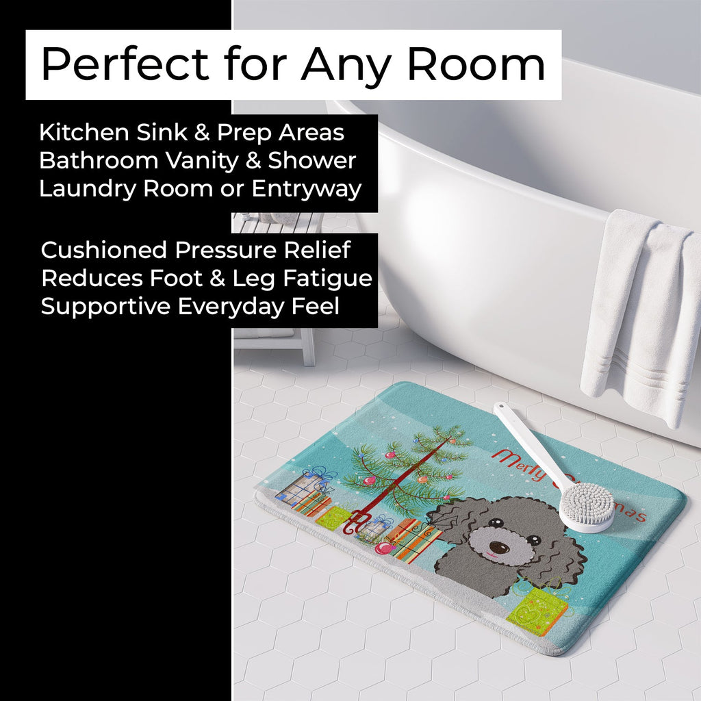 Christmas Tree and Silver Gray Poodle Memory Foam Kitchen Mat Machine Washable Anti-Fatigue Cushion Comfort Bath or Kitchen Rug