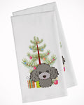 Christmas Tree and Silver Gray Poodle Kitchen Towel Set of 2 White Dish Towels Decorative Bathroom Hand towel for Hand, Face, Hair, Yoga, Tea, Dishcloth, 19 X 28", White