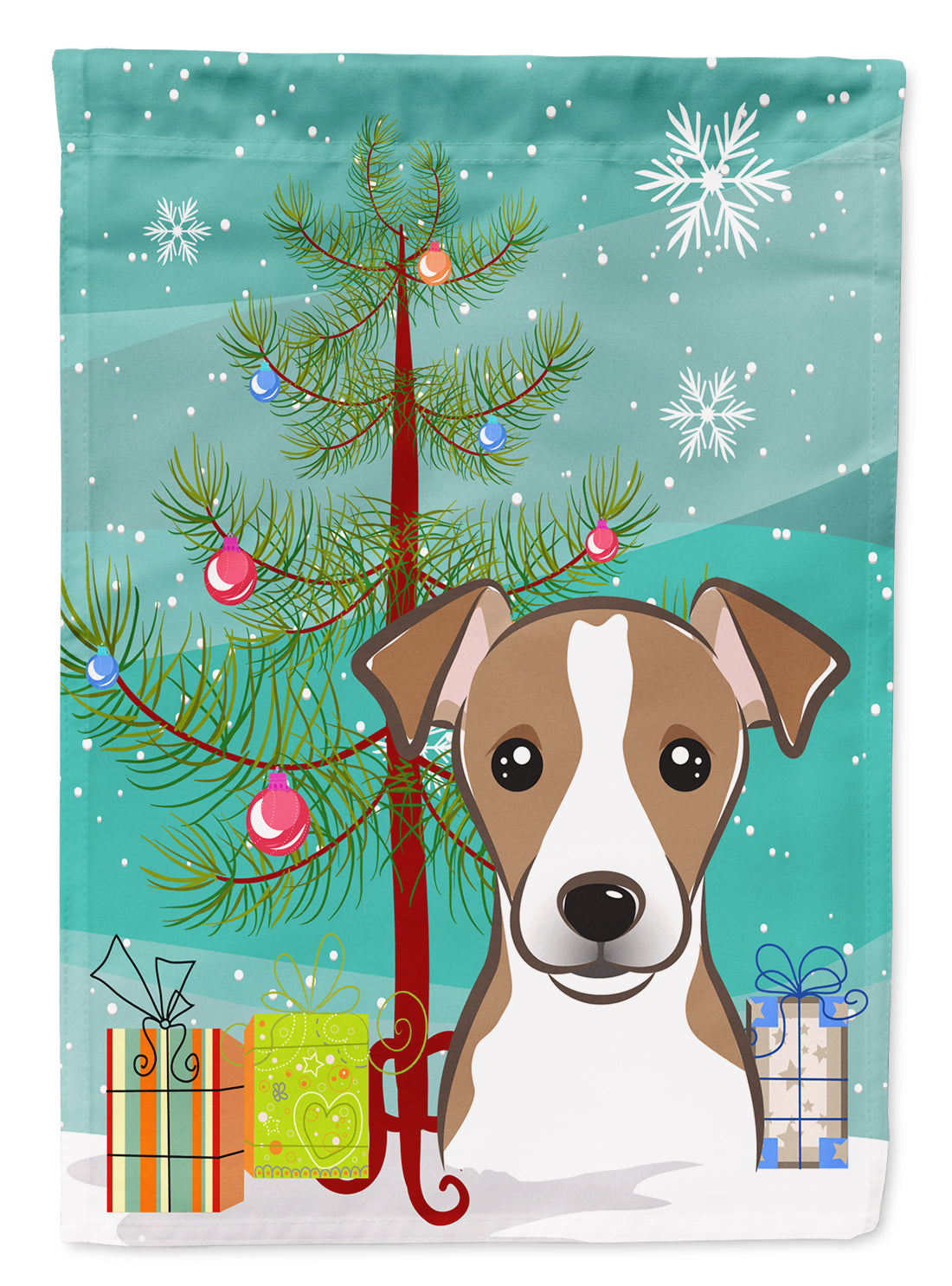 Christmas Tree and Jack Russell Terrier House Flag 28x40 Porch Sleeve Pole Decorative Outside Yard Banner Artwork Wall Hanging, Polyester