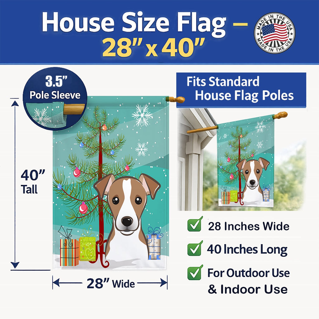 Christmas Tree and Jack Russell Terrier House Flag 28x40 Porch Sleeve Pole Decorative Outside Yard Banner Artwork Wall Hanging, Polyester