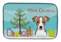 Christmas Tree and Jack Russell Terrier Dish Drying Mat Absorbent Dish Drying Mat Pad for Kitchen Counter Dish Drainer Mat for Countertop, 14 x 21", Multicolor