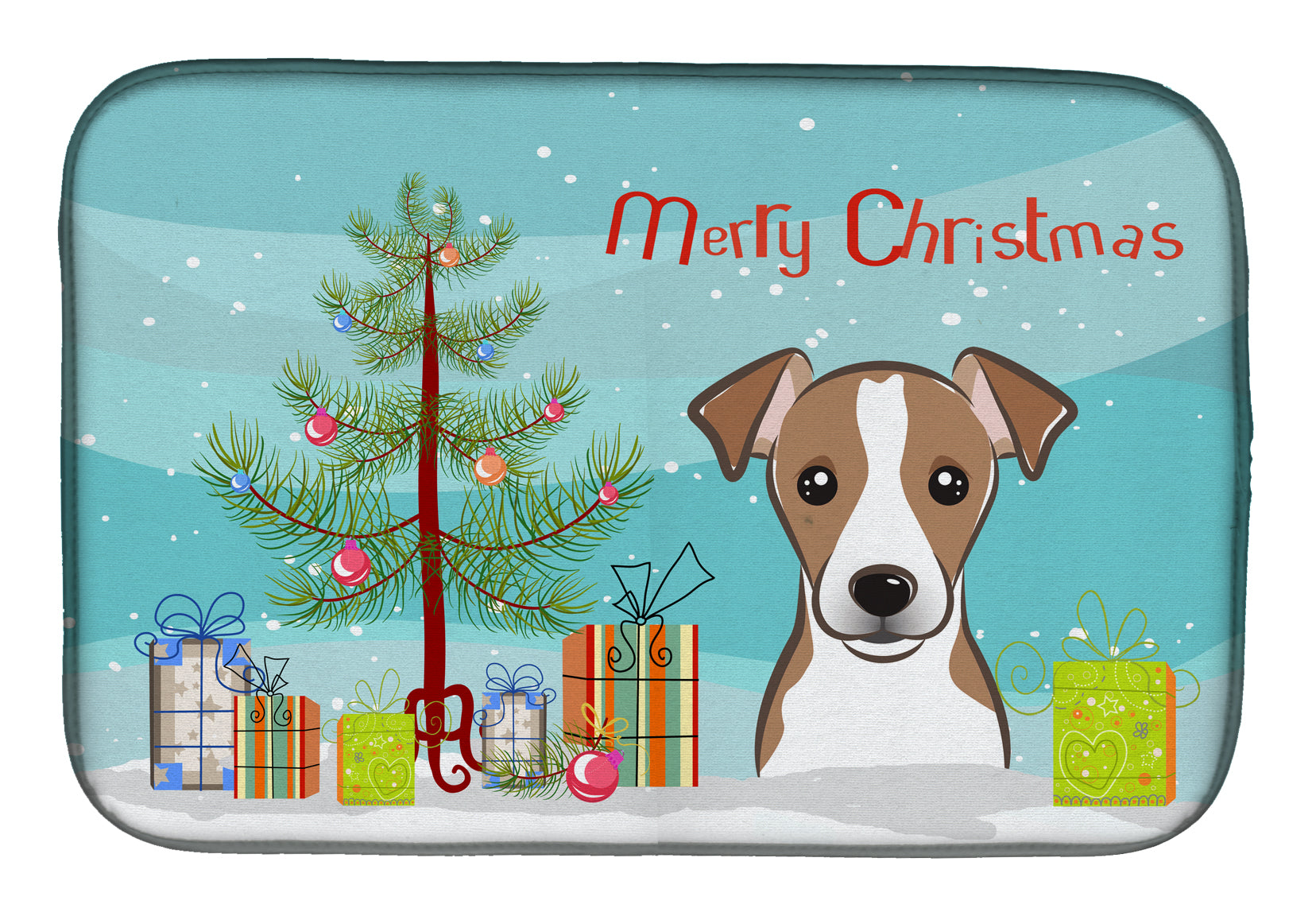 Christmas Tree and Jack Russell Terrier Dish Drying Mat Absorbent Dish Drying Mat Pad for Kitchen Counter Dish Drainer Mat for Countertop, 14 x 21", Multicolor