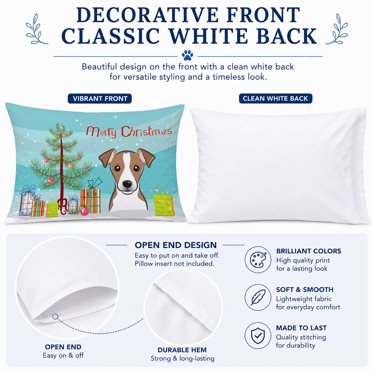 Christmas Tree and Jack Russell Terrier Standard Pillowcase Lightweight Super Soft Easy Care Decorative Artwork Pillowcase, Standard