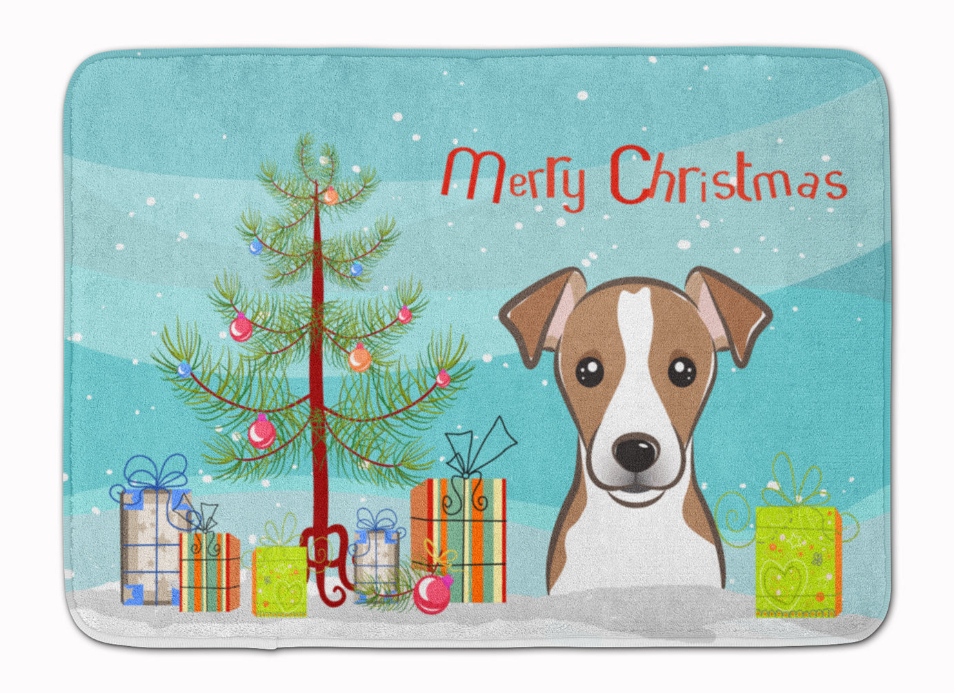 Christmas Tree and Jack Russell Terrier Memory Foam Kitchen Mat Machine Washable Anti-Fatigue Cushion Comfort Bath or Kitchen Rug