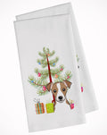 Christmas Tree and Jack Russell Terrier Kitchen Towel Set of 2 White Dish Towels Decorative Bathroom Hand towel for Hand, Face, Hair, Yoga, Tea, Dishcloth, 19 X 28", White