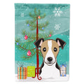 Christmas Tree and Jack Russell Terrier House Flag 28x40 Porch Sleeve Pole Decorative Outside Yard Banner Artwork Wall Hanging, Polyester