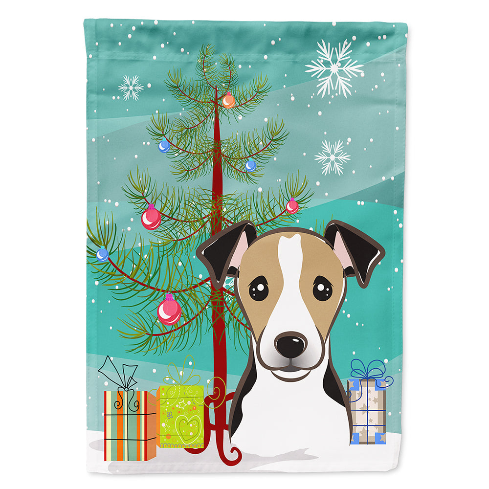 Christmas Tree and Jack Russell Terrier House Flag 28x40 Porch Sleeve Pole Decorative Outside Yard Banner Artwork Wall Hanging, Polyester