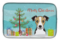 Christmas Tree and Jack Russell Terrier Dish Drying Mat Absorbent Dish Drying Mat Pad for Kitchen Counter Dish Drainer Mat for Countertop, 14 x 21", Multicolor