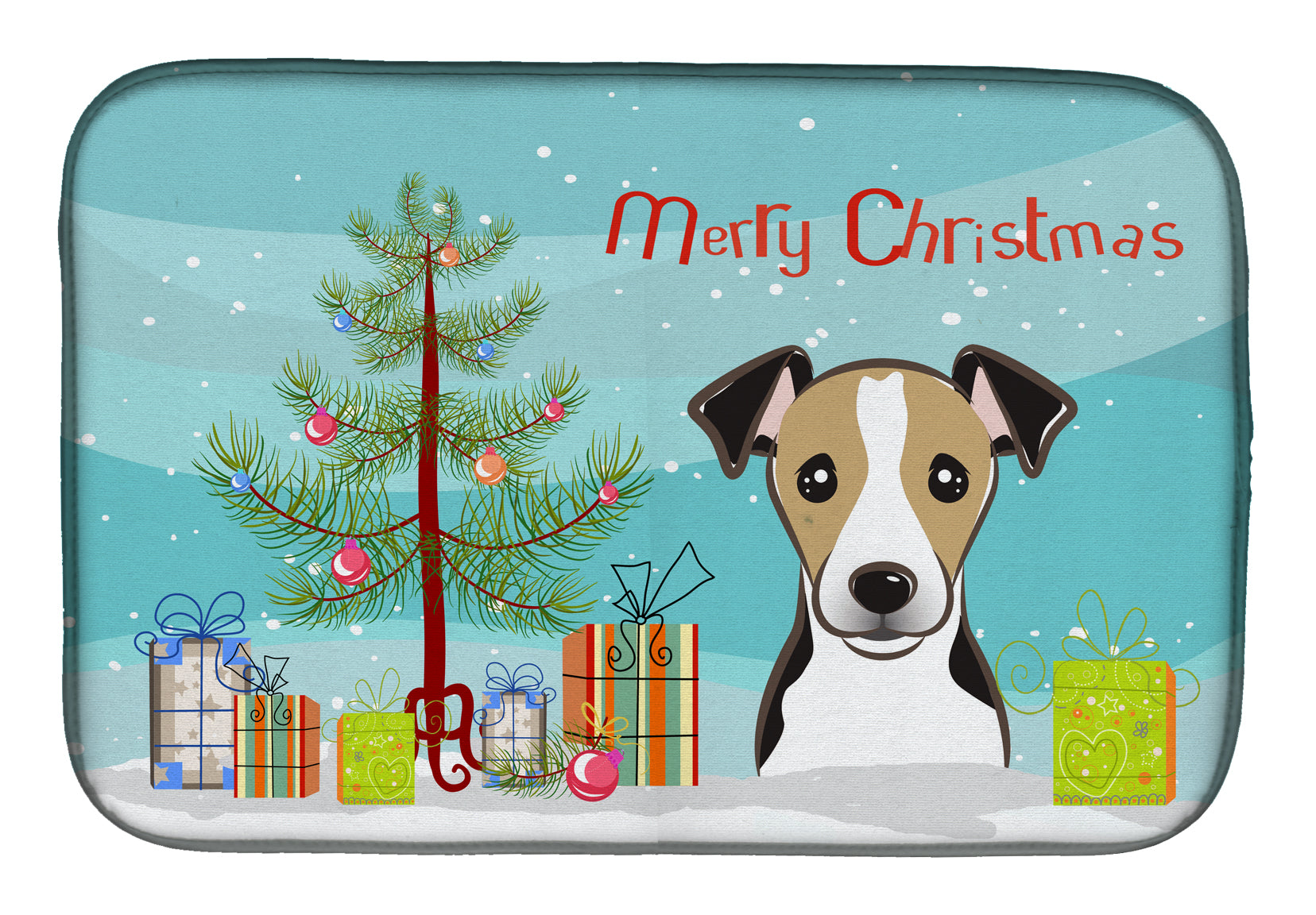 Christmas Tree and Jack Russell Terrier Dish Drying Mat Absorbent Dish Drying Mat Pad for Kitchen Counter Dish Drainer Mat for Countertop, 14 x 21", Multicolor