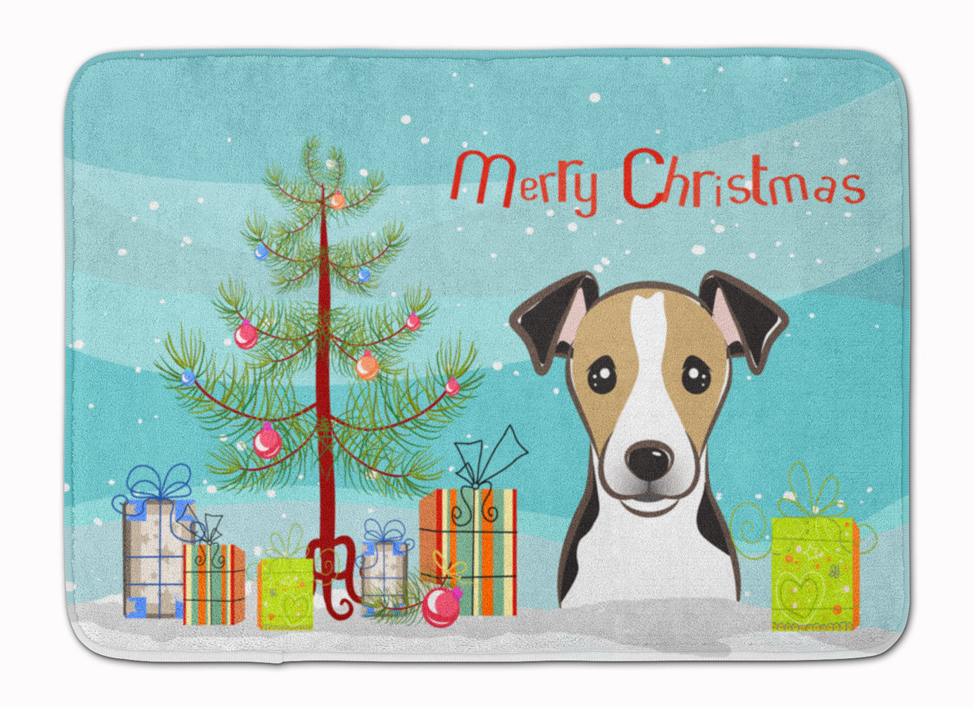 Christmas Tree and Jack Russell Terrier Memory Foam Kitchen Mat Machine Washable Anti-Fatigue Cushion Comfort Bath or Kitchen Rug