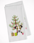 Christmas Tree and Jack Russell Terrier Kitchen Towel Set of 2 White Dish Towels Decorative Bathroom Hand towel for Hand, Face, Hair, Yoga, Tea, Dishcloth, 19 X 28", White