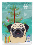 Christmas Tree and Fawn Pug House Flag 28x40 Porch Sleeve Pole Decorative Outside Yard Banner Artwork Wall Hanging, Polyester