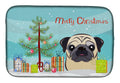 Christmas Tree and Fawn Pug Dish Drying Mat Absorbent Dish Drying Mat Pad for Kitchen Counter Dish Drainer Mat for Countertop, 14 x 21", Multicolor