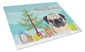 Christmas Tree and Fawn Pug Cutting Board Tempered Glass Kitchen Cutting Surface, Heat Resistant Chopping, Non-Slip Feet, Food Prep & Serving