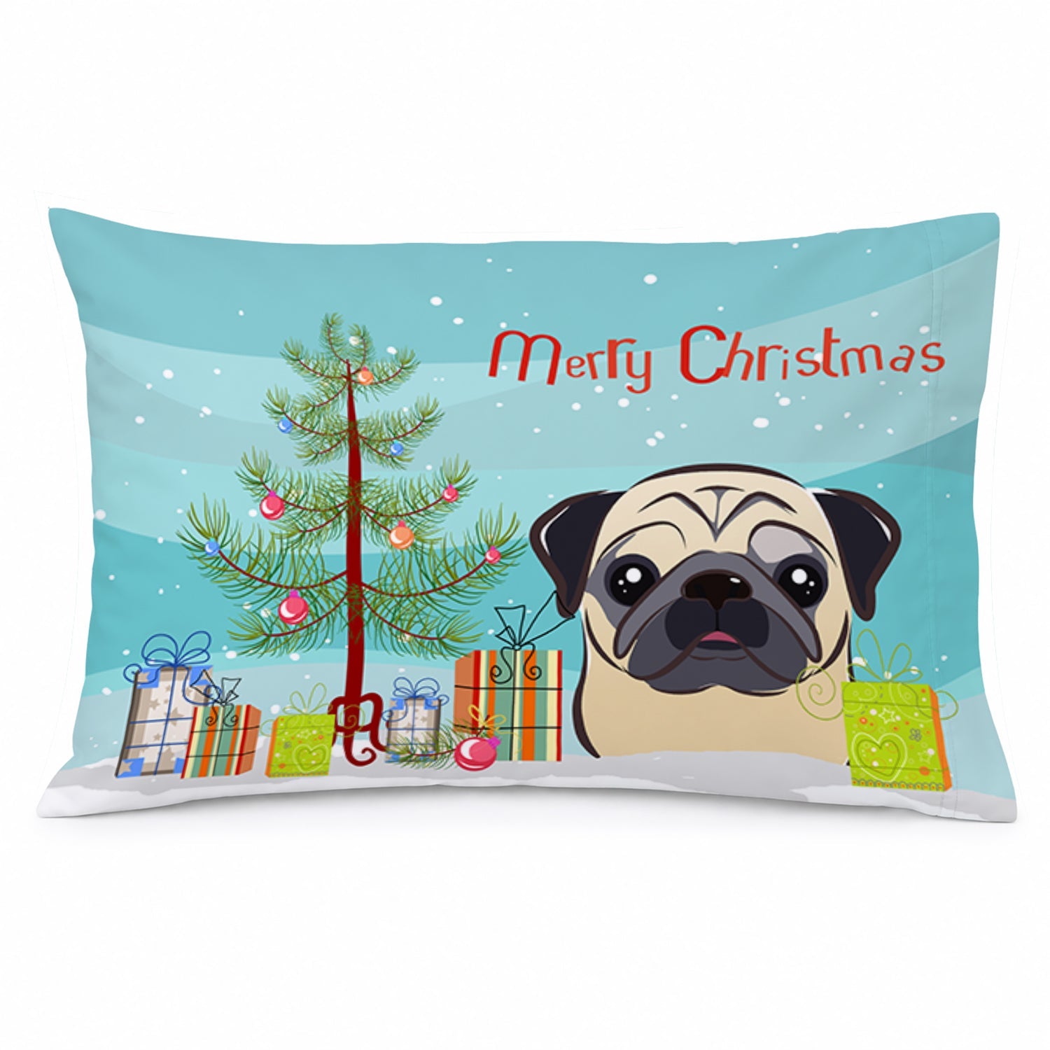 Christmas Tree and Fawn Pug Standard Pillowcase Lightweight Super Soft Easy Care Decorative Artwork Pillowcase, Standard