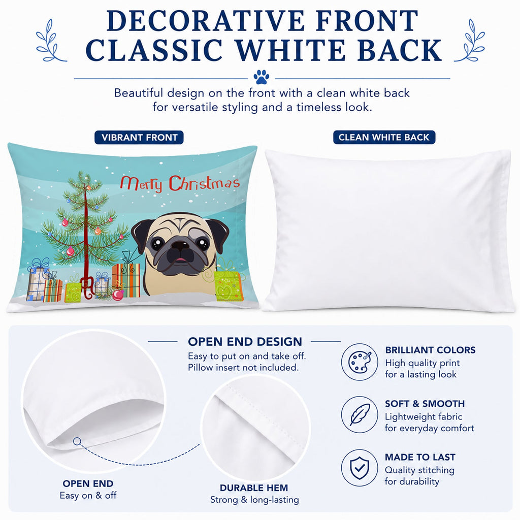 Christmas Tree and Fawn Pug Standard Pillowcase Lightweight Super Soft Easy Care Decorative Artwork Pillowcase, Standard