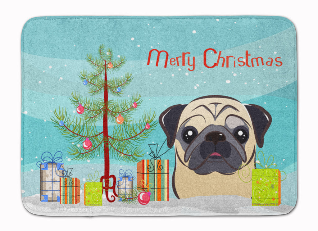 Christmas Tree and Fawn Pug Memory Foam Kitchen Mat Machine Washable Anti-Fatigue Cushion Comfort Bath or Kitchen Rug