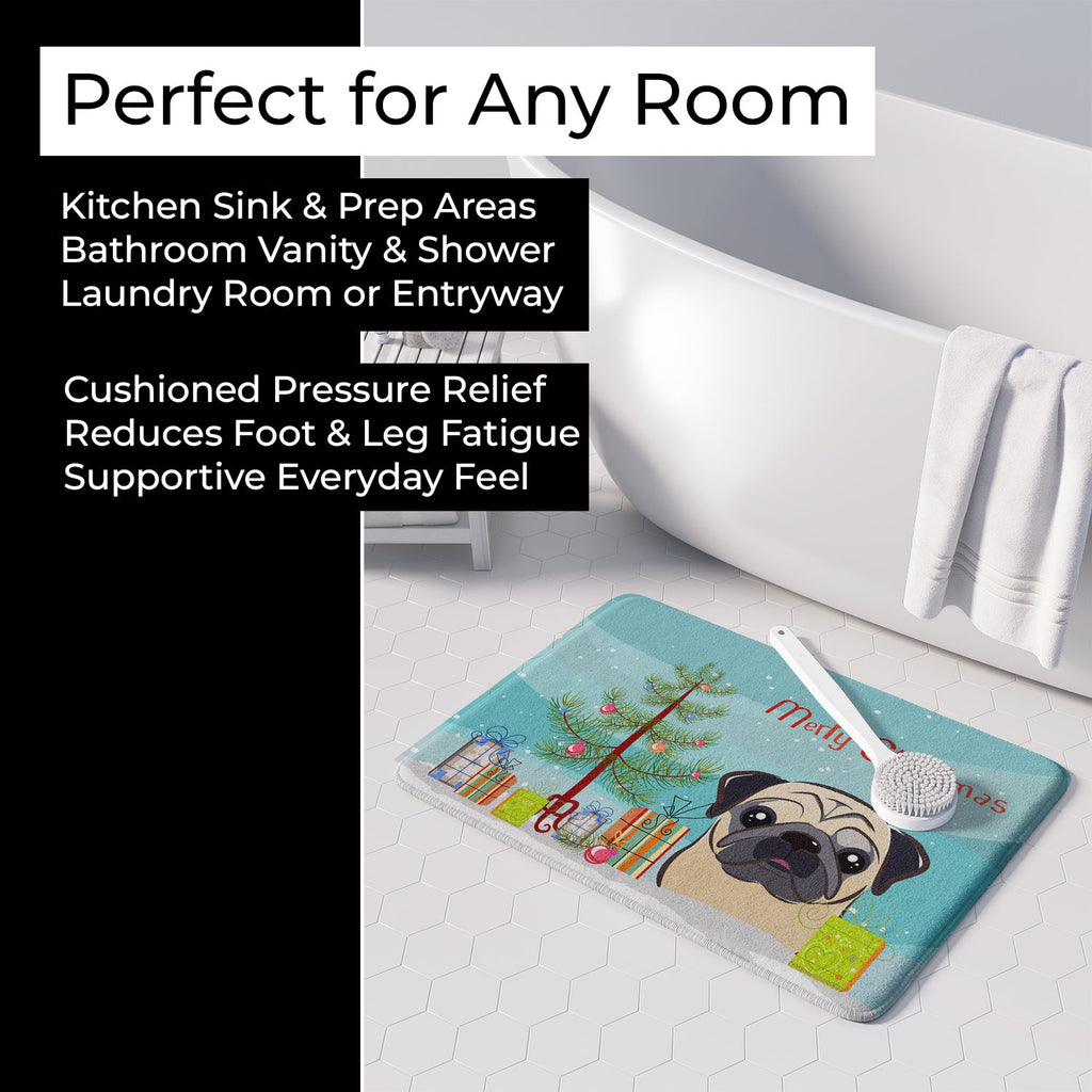 Christmas Tree and Fawn Pug Memory Foam Kitchen Mat Machine Washable Anti-Fatigue Cushion Comfort Bath or Kitchen Rug